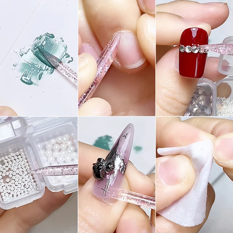 100Pcs Reusable Crystal Glitter Stick Double End Nail Art Cuticle