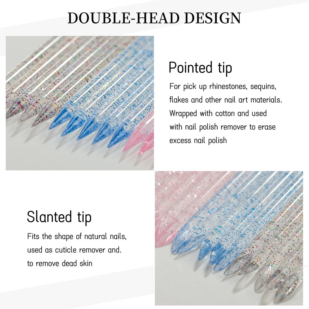 100Pcs Reusable Crystal Glitter Stick Double End Nail Art Cuticle