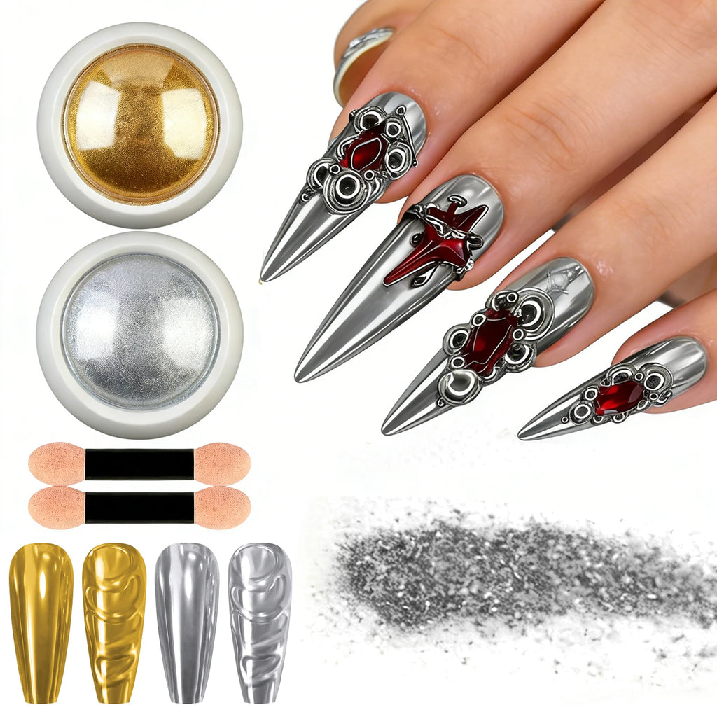 Chrome Spiegelpuder-Set Silber & Gold