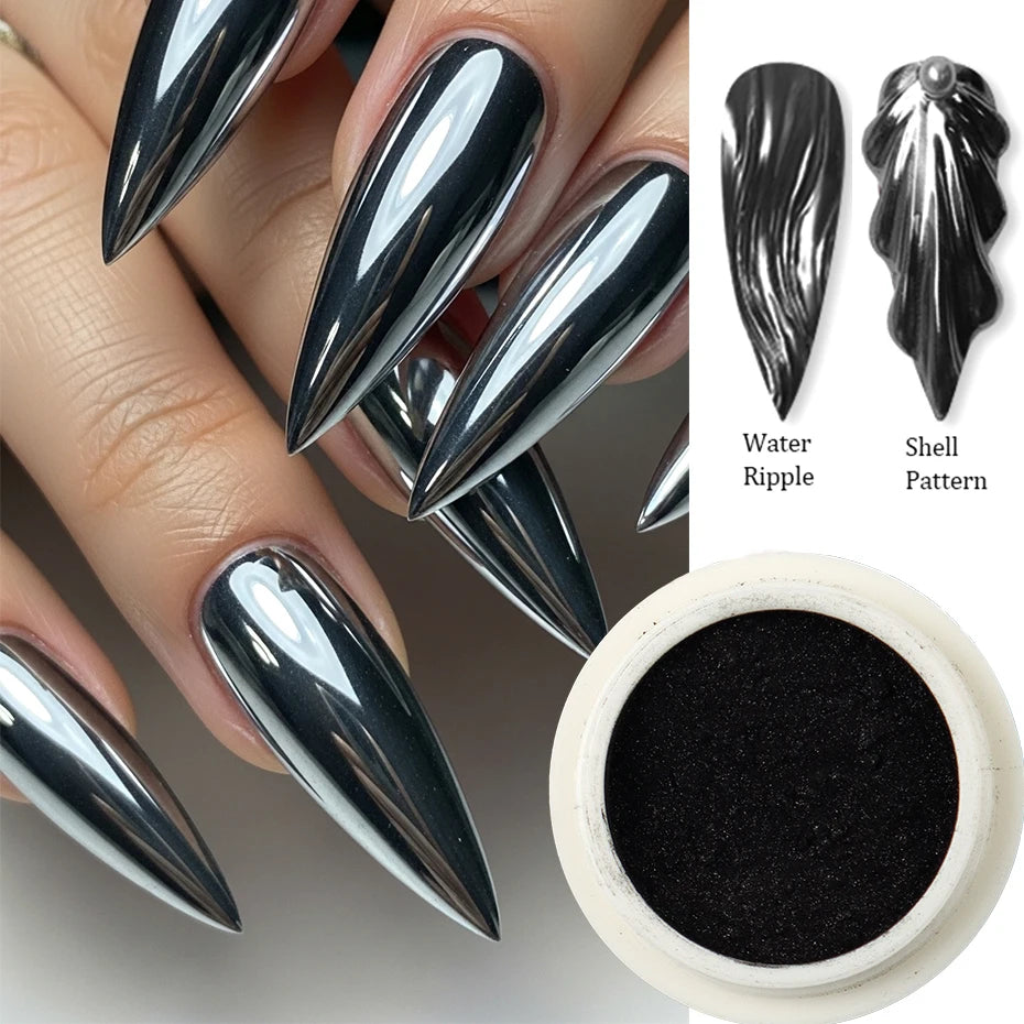 Schwarzes Chrome Nail-Art Puder