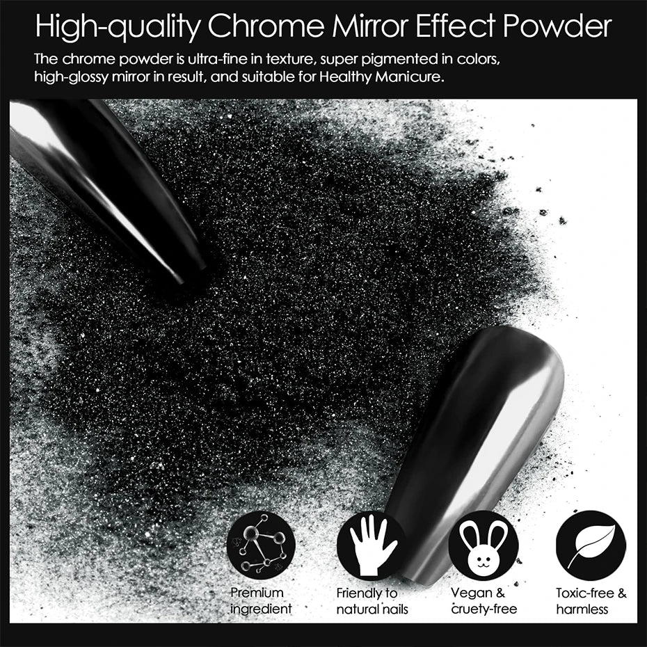 Schwarzes Chrome Nail-Art Puder