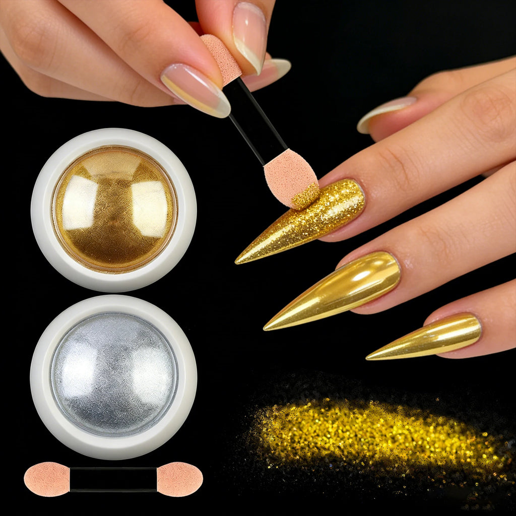 Chrome Spiegelpuder-Set Silber & Gold