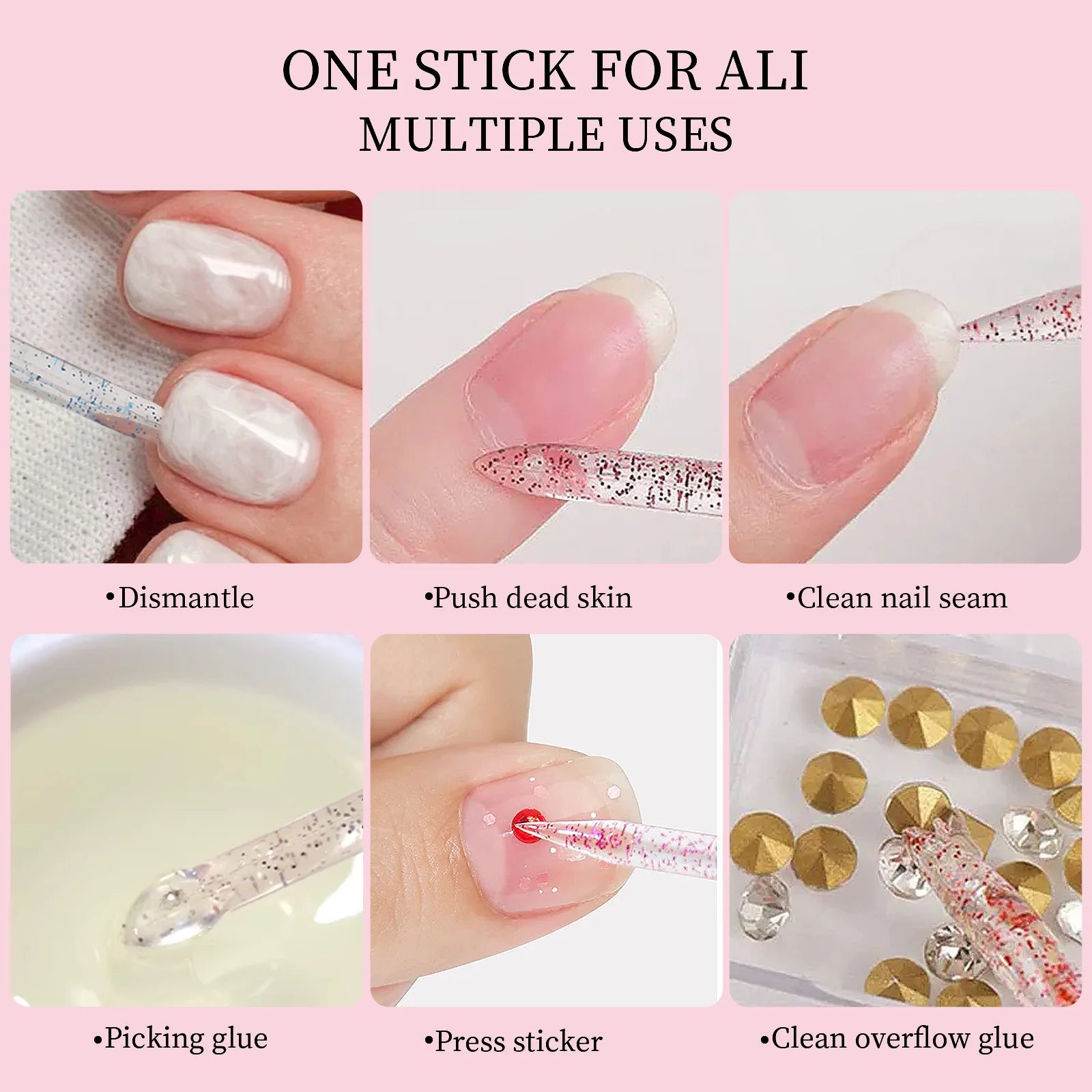 100Pcs Reusable Crystal Glitter Stick Double End Nail Art Cuticle