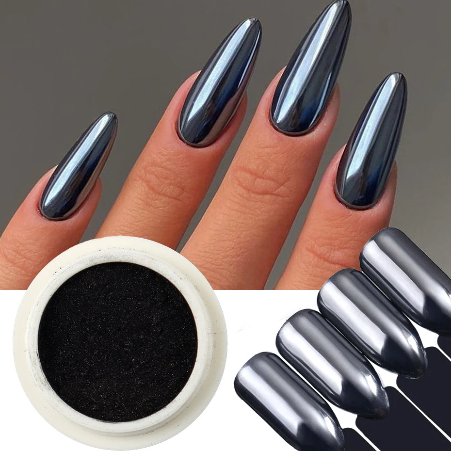 Schwarzes Chrome Nail-Art Puder