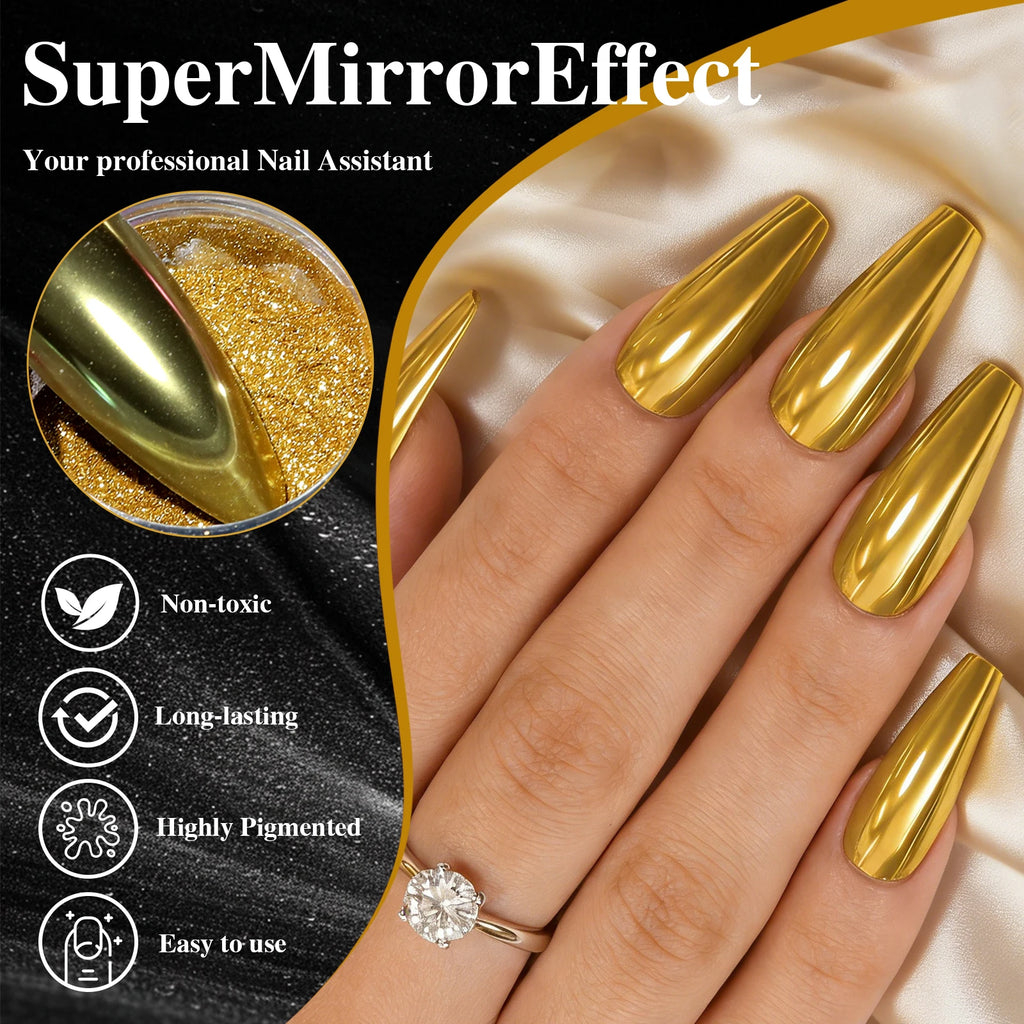 Chrome Spiegelpuder-Set Silber & Gold