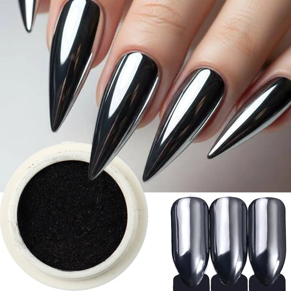 Schwarzes Chrome Nail-Art Puder