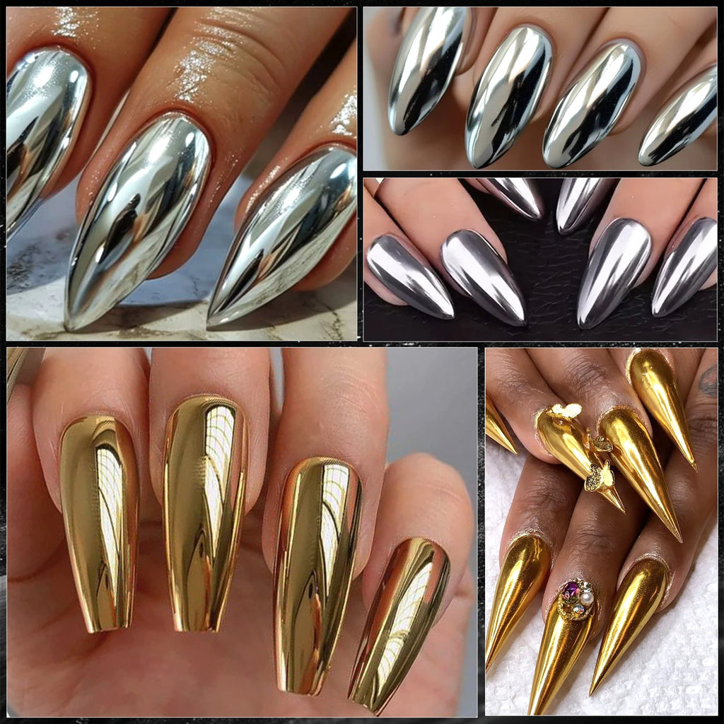 Chrome Spiegelpuder-Set Silber & Gold