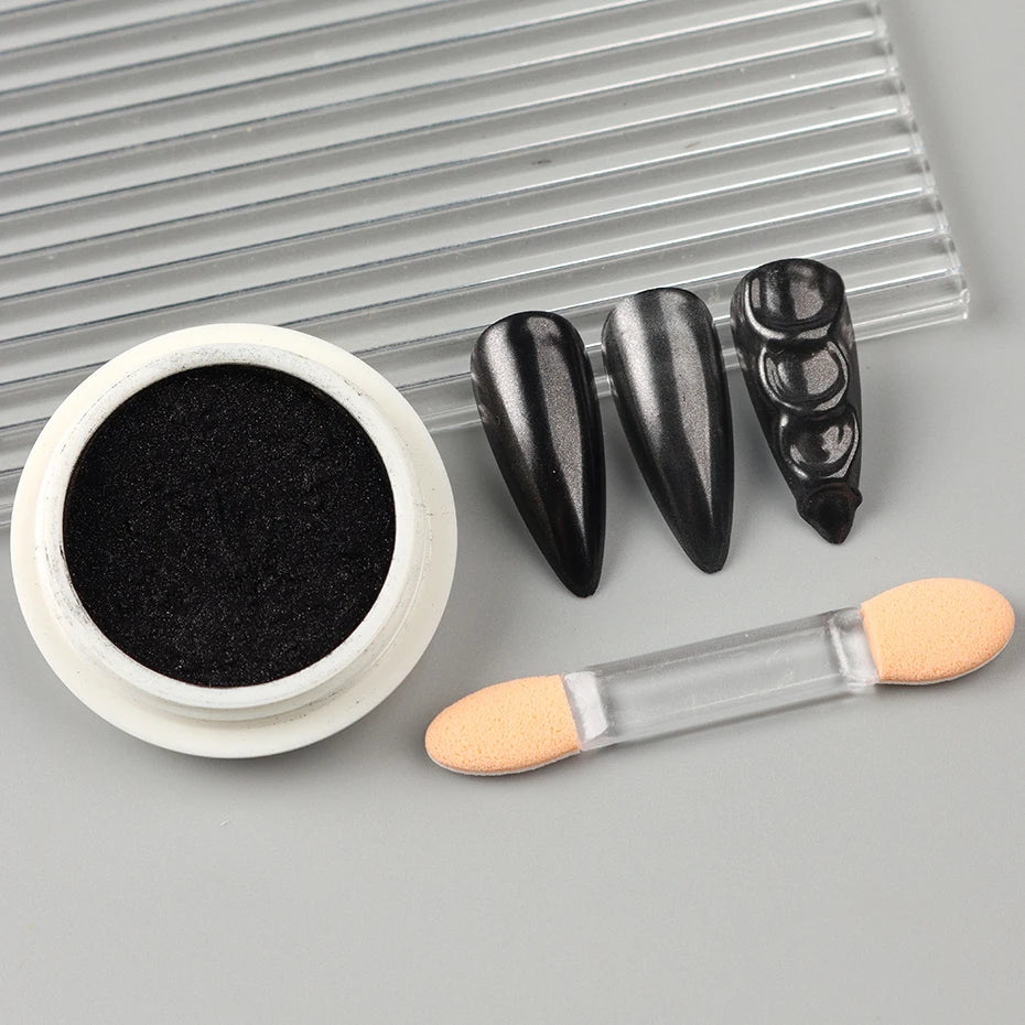 Schwarzes Chrome Nail-Art Puder