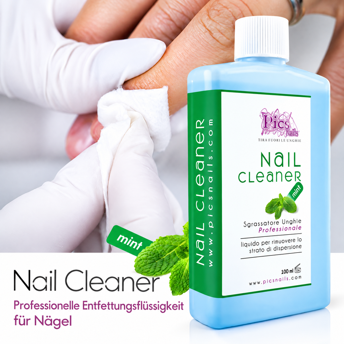 GlowCleanNails professioneller Nagel-Cleaner mit Minzduft in 100 ml Flasche zur Entfernung der Schwitzschicht