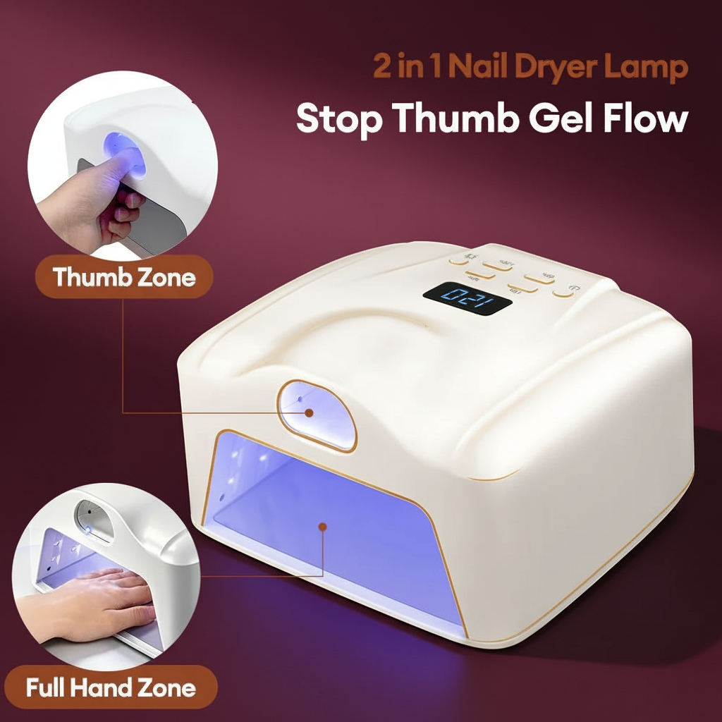 GlowCleanNails 2-in-1 UV/LED-Nagellampe in Weiß mit separaten Zonen für Hand und Daumen zur Gel-Aushärtung