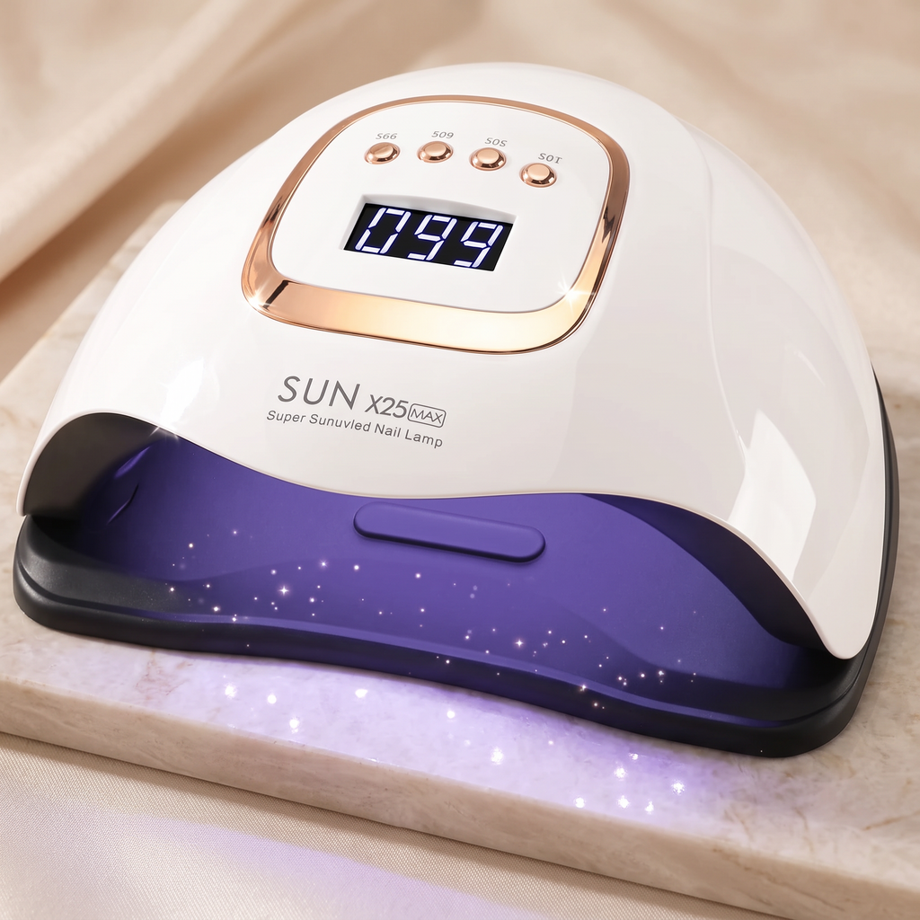 GlowCleanNails UV LED Nageltrockner mit 81 LEDs, digitalem Display, Timer-Einstellungen und weißem Gehäuse