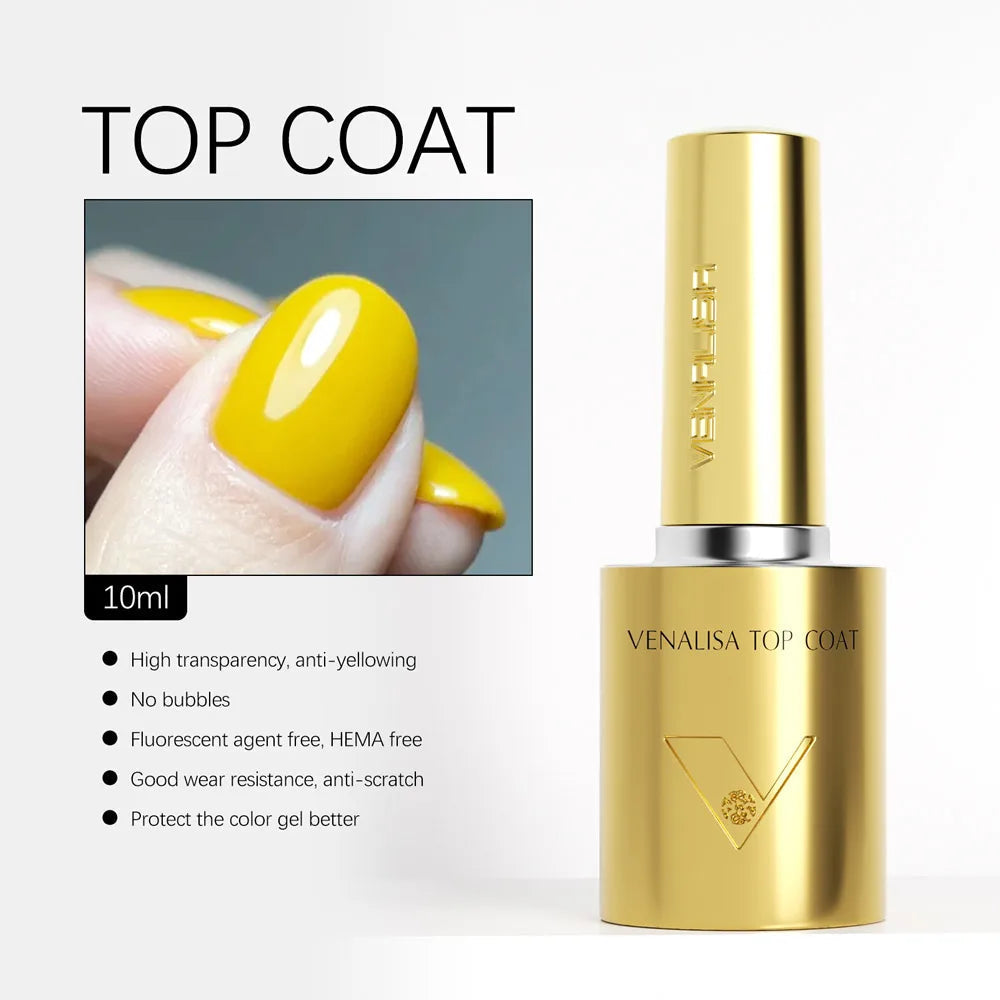 GlowCleanNails VENALISA Top Coat in goldener 10 ml Flasche mit glänzendem gelbem Nagel-Finish